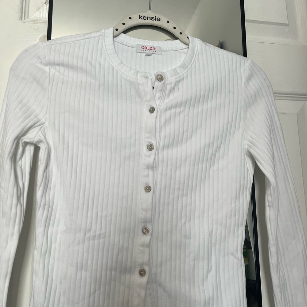 Goldie White Button Down Shirt with Ribbed Texture
